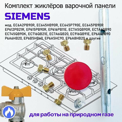 Комплект жиклеров, форсунок газовой варочной панели SIEMENS, под природный газ